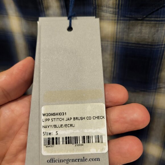 Officine Generale Button Down Long Sleeve Check Shirt Navy Blue Size Small - Picture 7 of 8